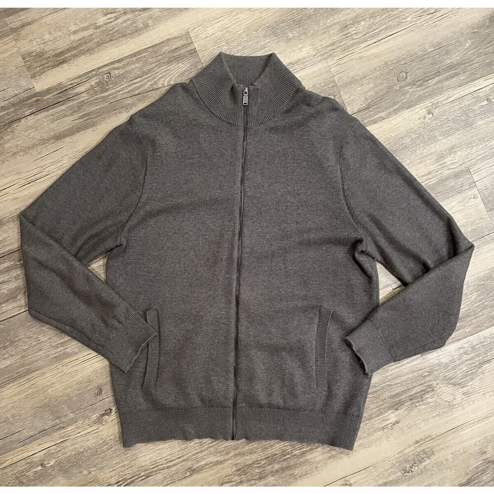 Michael Kors Full-Zip Grey Wool Blend Knit Cardigan Sweater Size Large